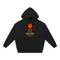 Black heavyweight hoodie, front view with hooded figures beneath a red moon and The Choir Below lettering.