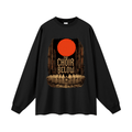 Black oversized long-sleeve T-shirt, front view with hooded figures beneath a red moon and The Choir Below lettering.