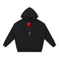 Black The Last Balloon heavyweight hoodie, front view with a shiny red balloon tethered to a skeletal hand.