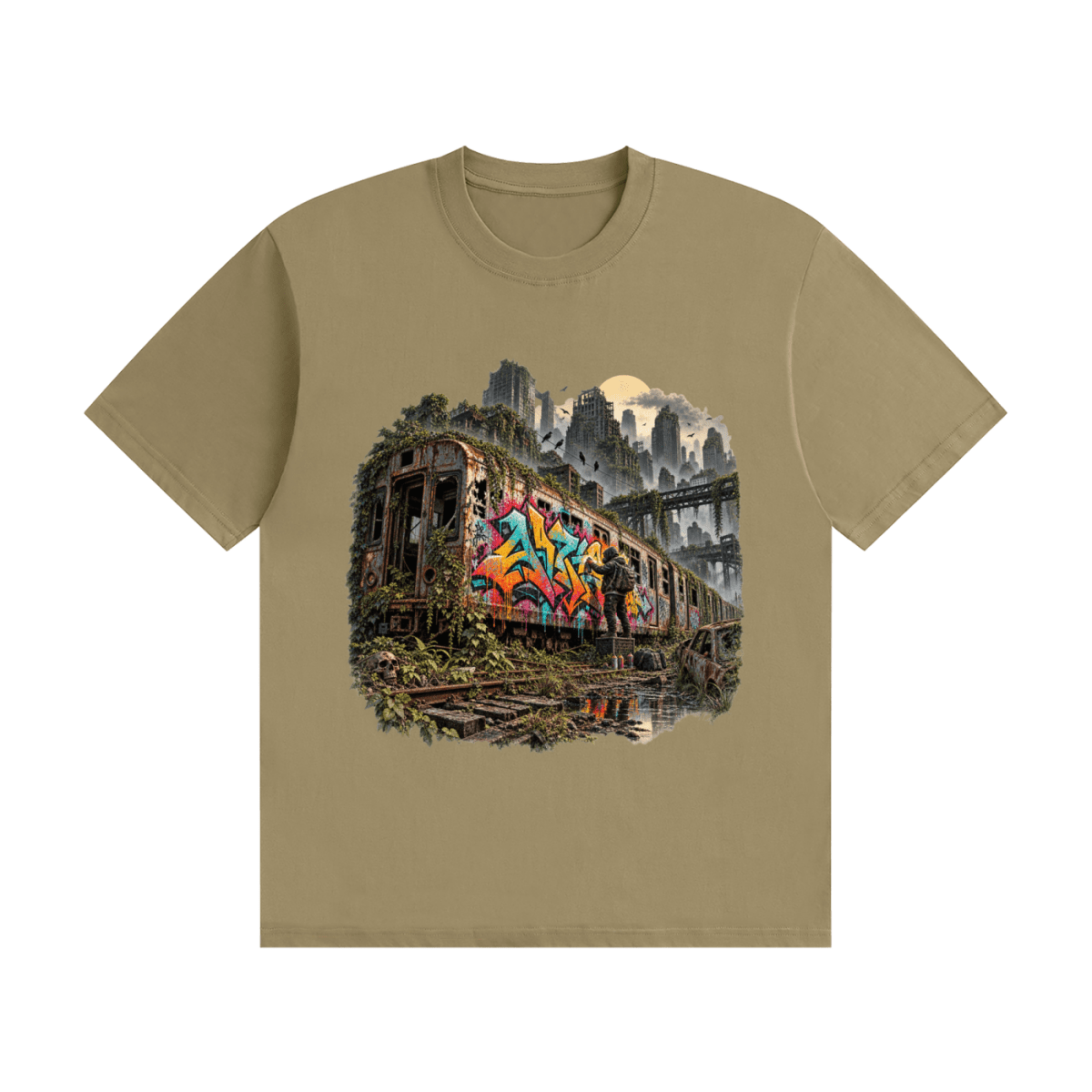 The Last Train — Post-Apocalyptic Graffiti Unisex Seamless Cotton T-Shirt - Shirt Habit