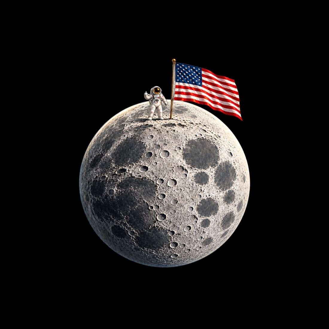 The Moon Is Ours Astronaut and American Flag Essential Cotton T-Shirt - Shirt Habit