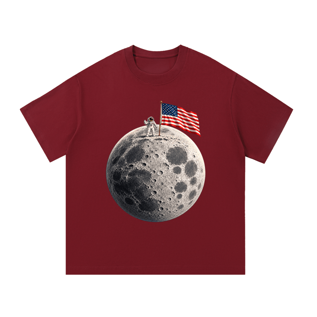The Moon Is Ours Astronaut and American Flag Essential Cotton T-Shirt - Shirt Habit
