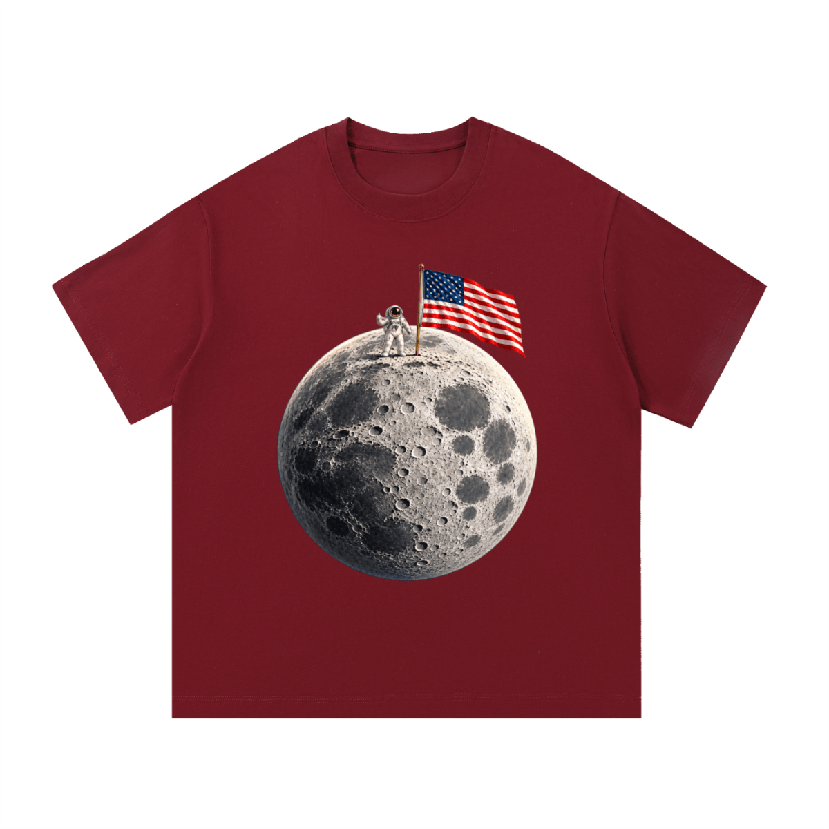 The Moon Is Ours Astronaut and American Flag Essential Cotton T-Shirt - Shirt Habit