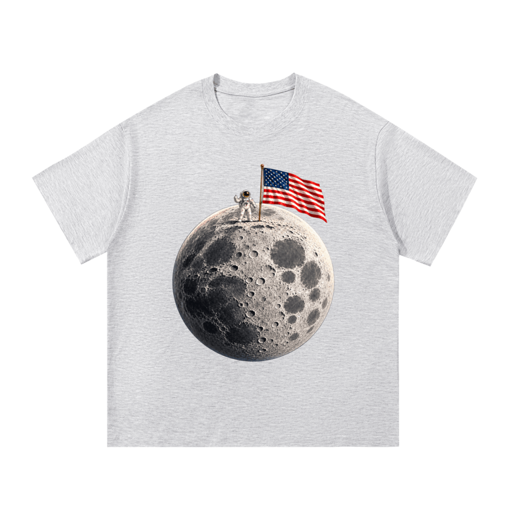 The Moon Is Ours Astronaut and American Flag Essential Cotton T-Shirt - Shirt Habit