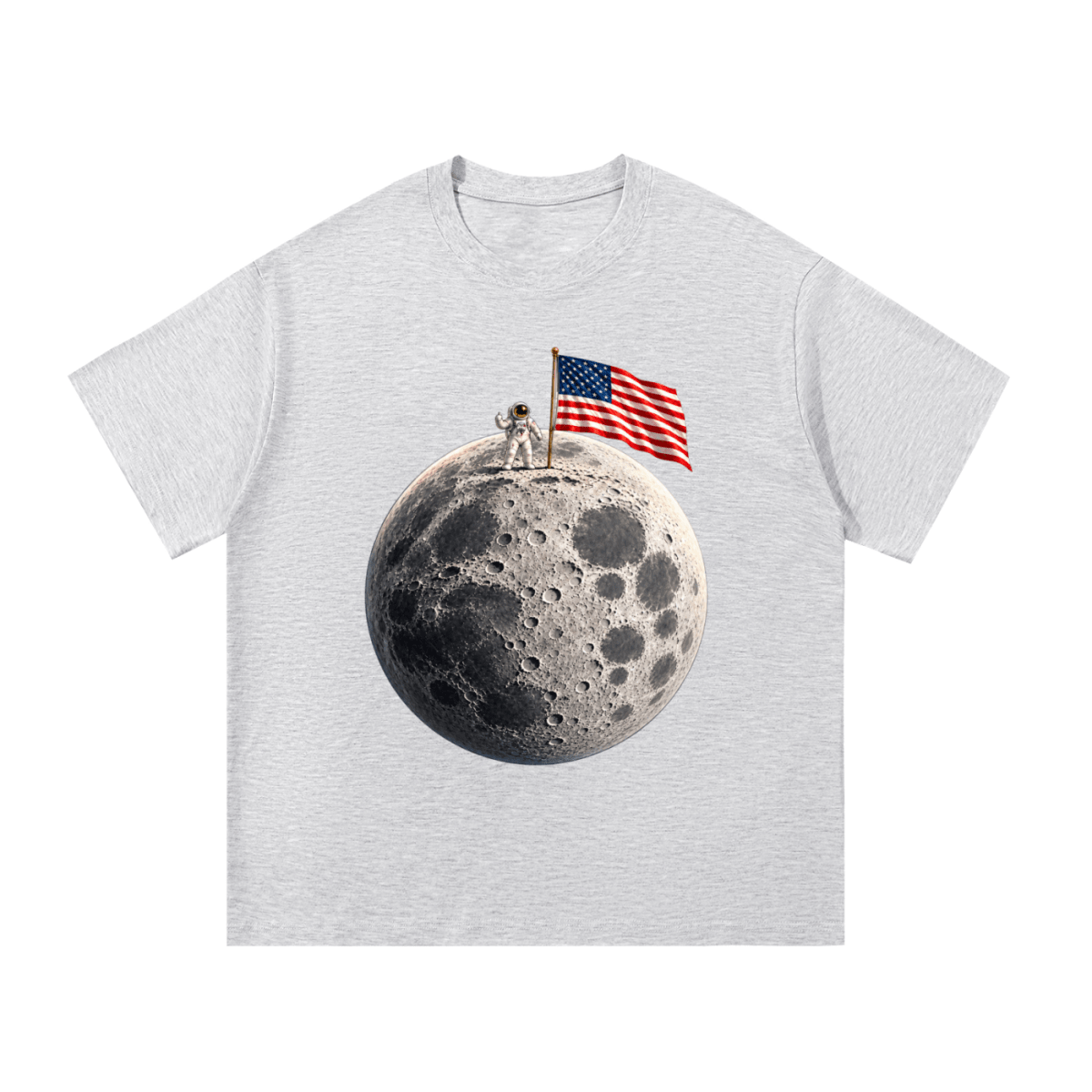 The Moon Is Ours Astronaut and American Flag Essential Cotton T-Shirt - Shirt Habit