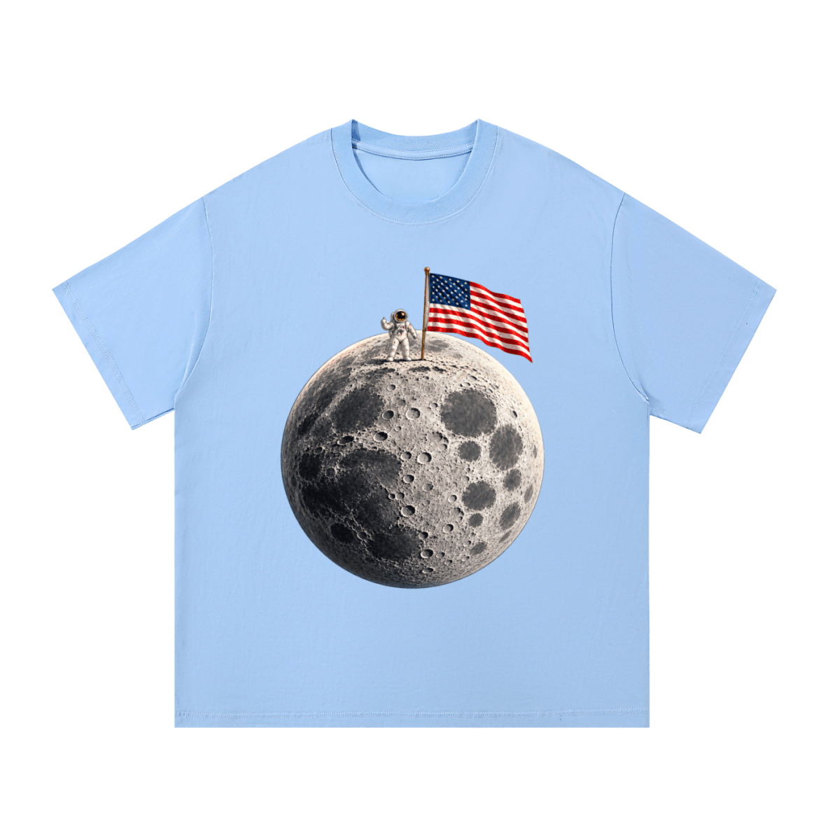 The Moon Is Ours Astronaut and American Flag Essential Cotton T-Shirt - Shirt Habit