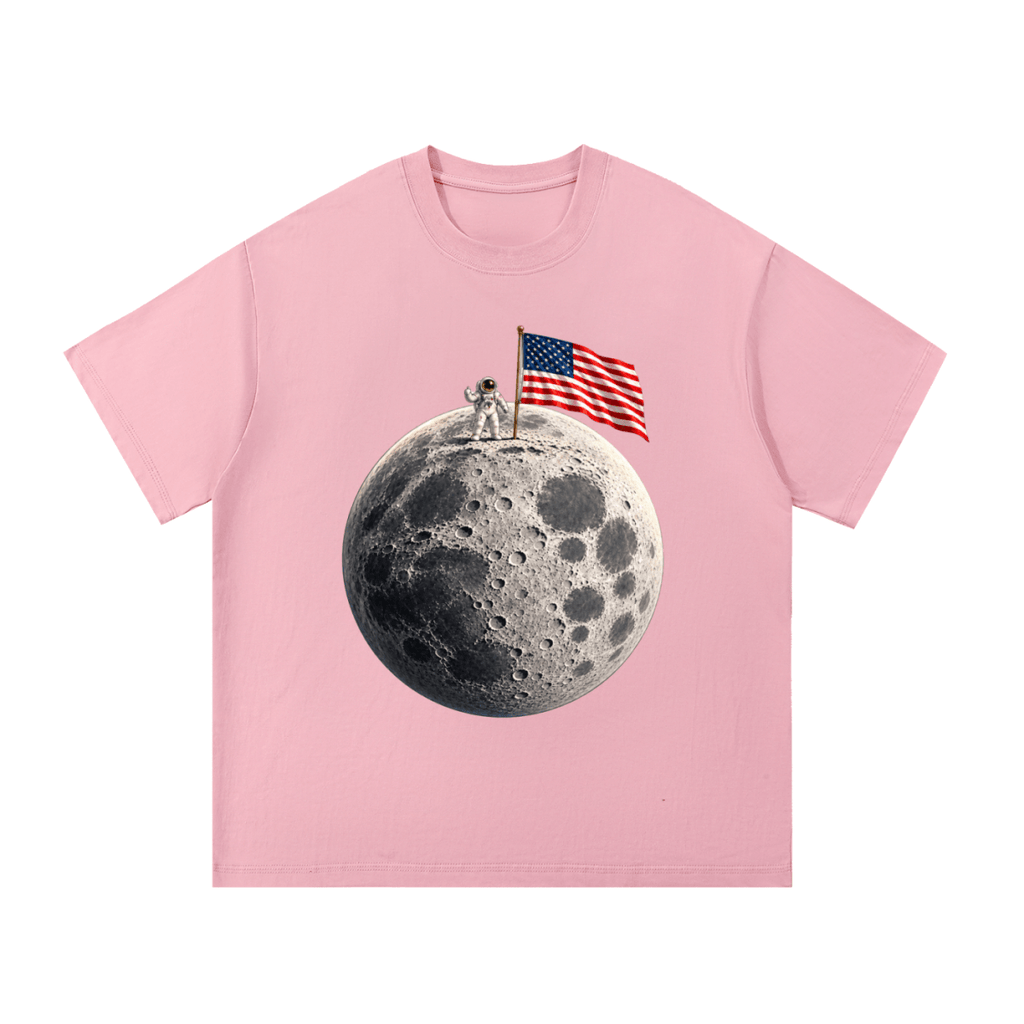 The Moon Is Ours Astronaut and American Flag Essential Cotton T-Shirt - Shirt Habit