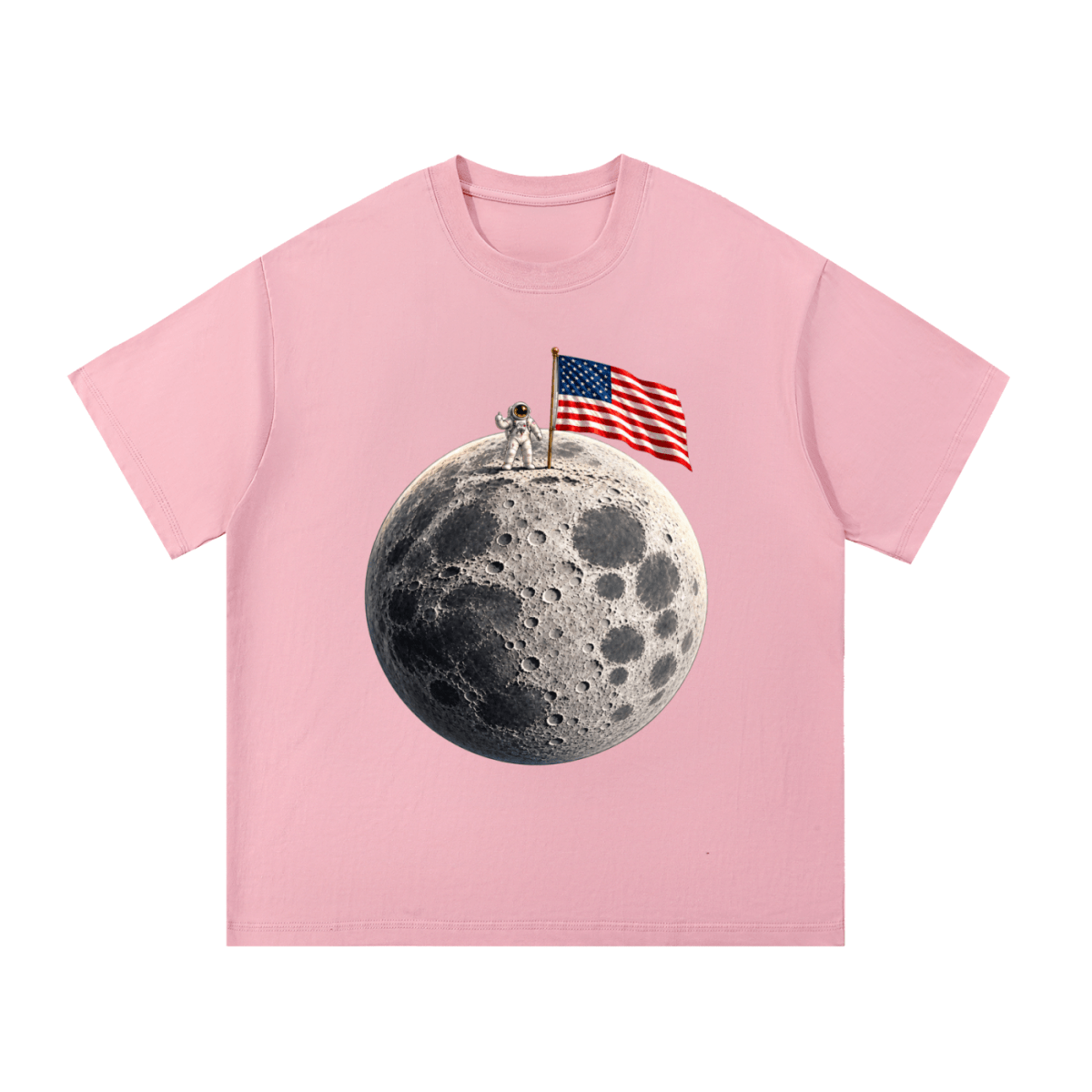 The Moon Is Ours Astronaut and American Flag Essential Cotton T-Shirt - Shirt Habit