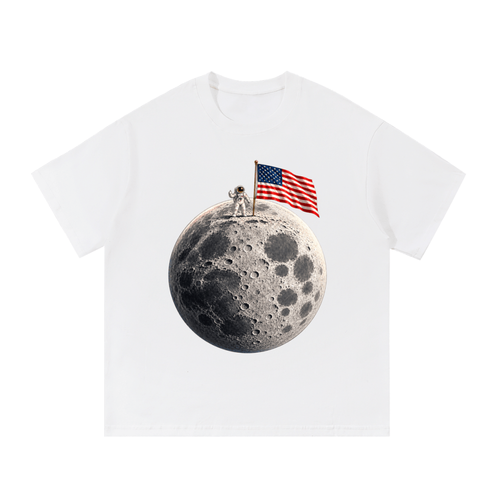 The Moon Is Ours Astronaut and American Flag Essential Cotton T-Shirt - Shirt Habit