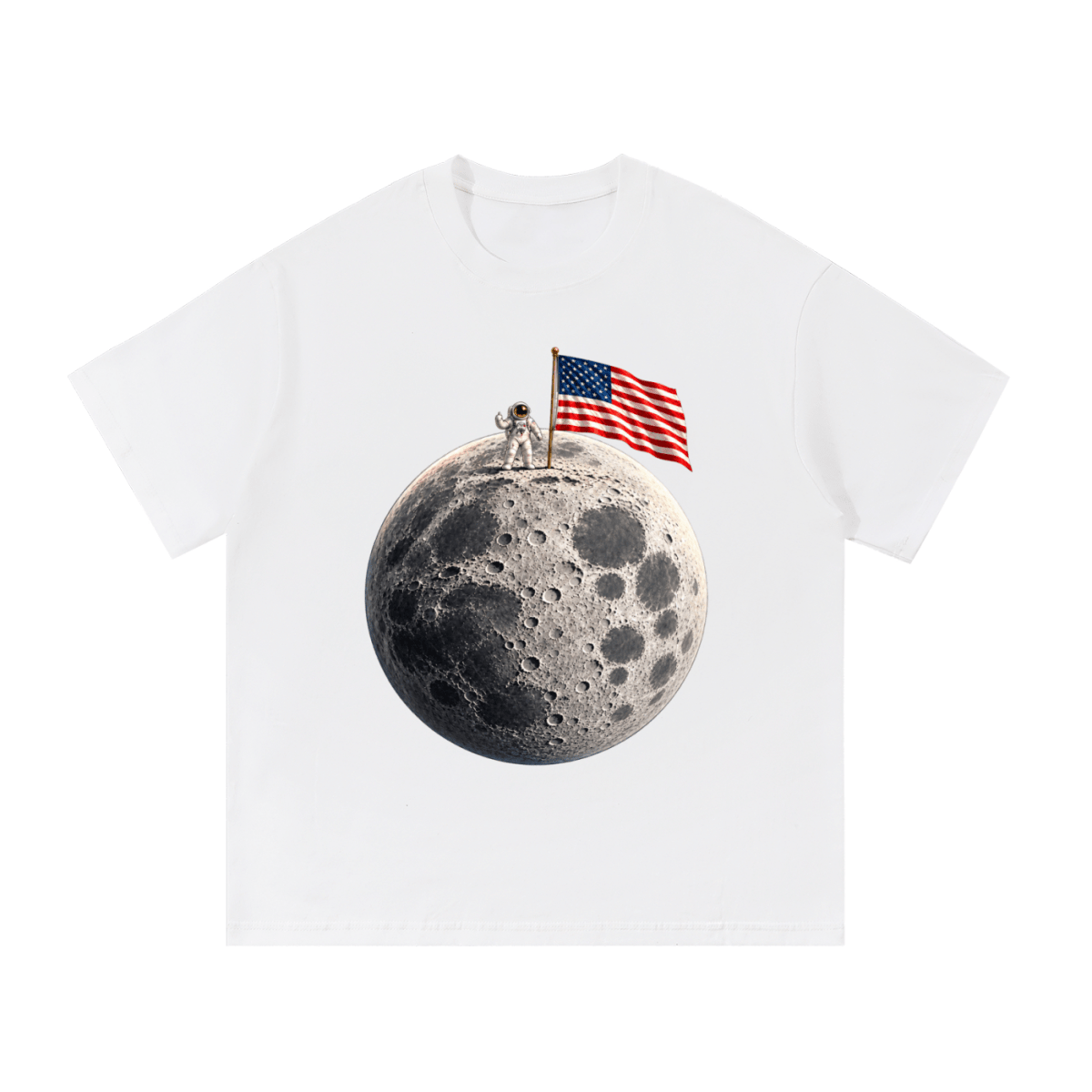 The Moon Is Ours Astronaut and American Flag Essential Cotton T-Shirt - Shirt Habit
