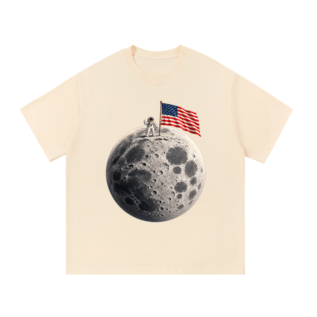 The Moon Is Ours Astronaut and American Flag Essential Cotton T-Shirt - Shirt Habit