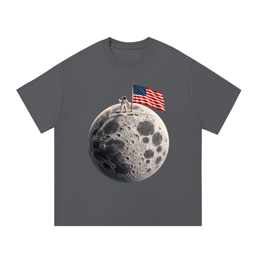 The Moon Is Ours Astronaut and American Flag Essential Cotton T-Shirt - Shirt Habit