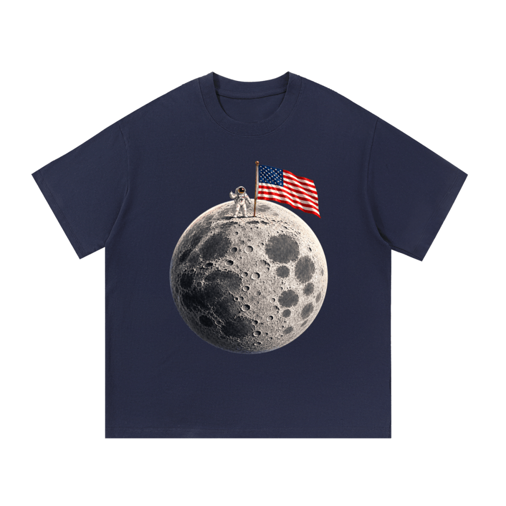 The Moon Is Ours Astronaut and American Flag Essential Cotton T-Shirt - Shirt Habit