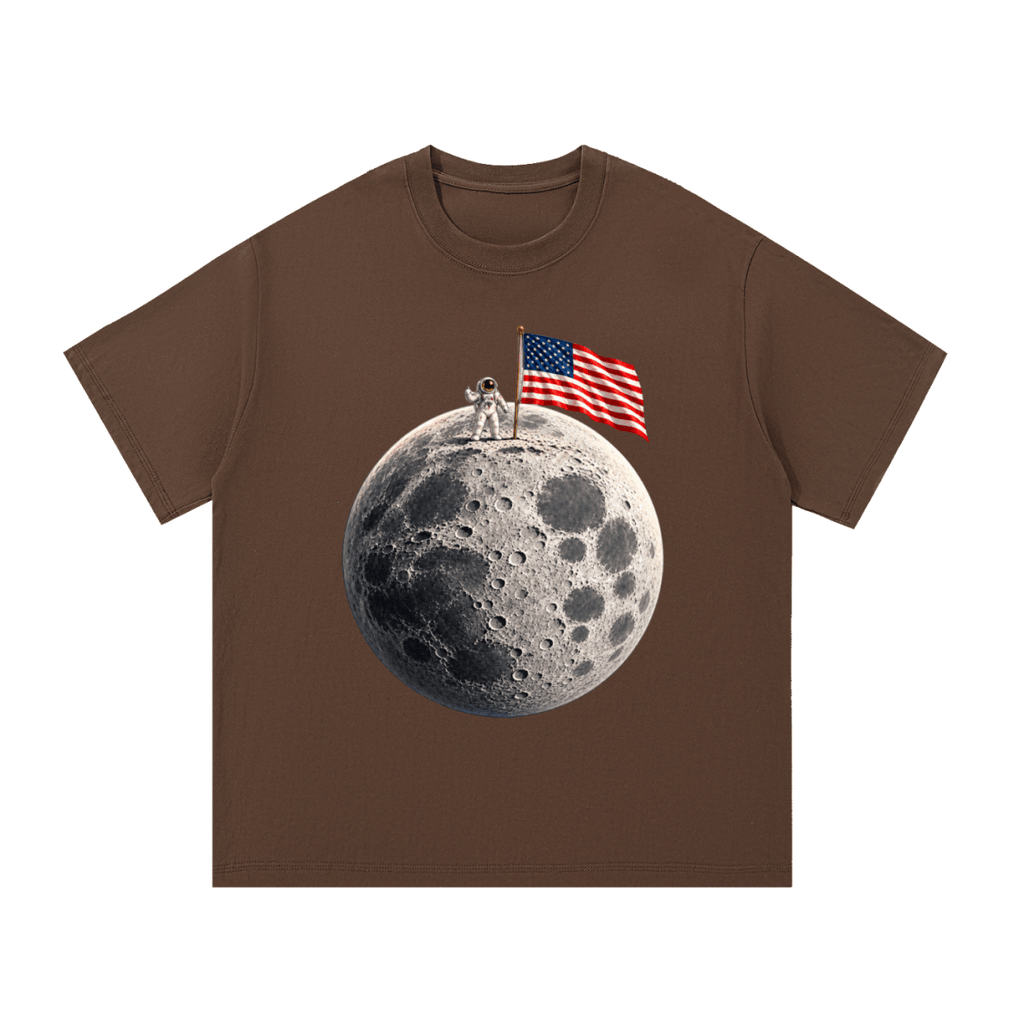 The Moon Is Ours Astronaut and American Flag Essential Cotton T-Shirt - Shirt Habit
