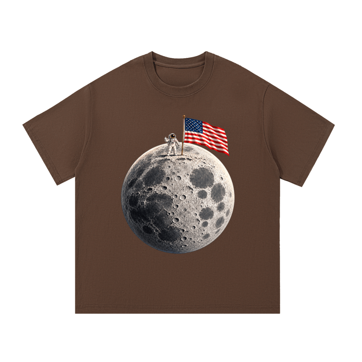 The Moon Is Ours Astronaut and American Flag Essential Cotton T-Shirt - Shirt Habit