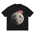 The Moon Is Ours Astronaut and American Flag Essential Streetwear Loose Drop Shoulder T-Shirt - Shirt Habit