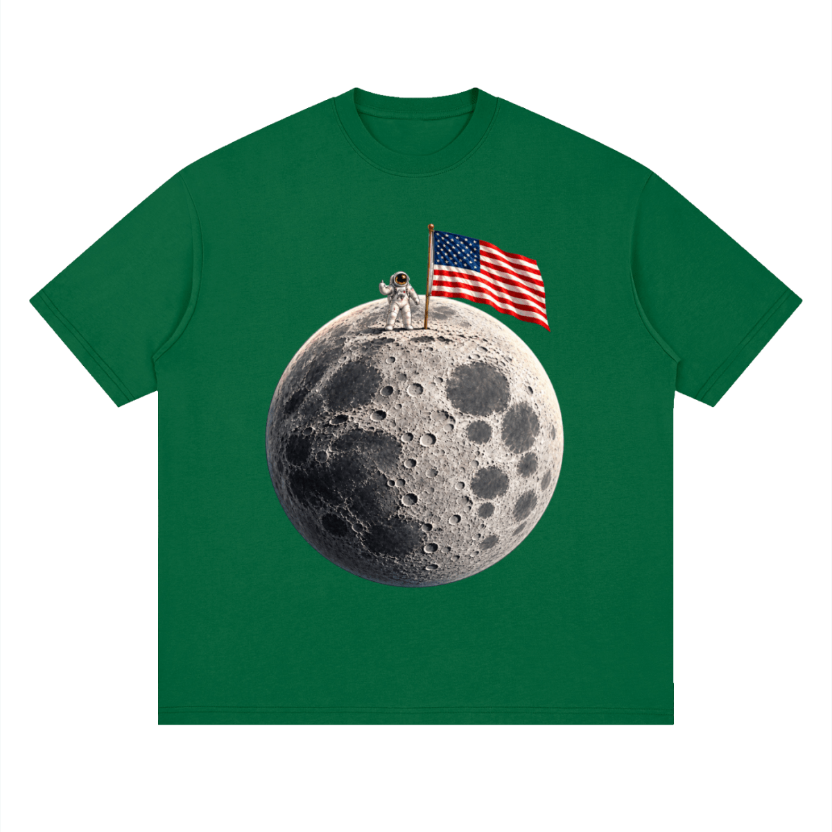 The Moon Is Ours Astronaut and American Flag Essential Streetwear Loose Drop Shoulder T-Shirt - Shirt Habit