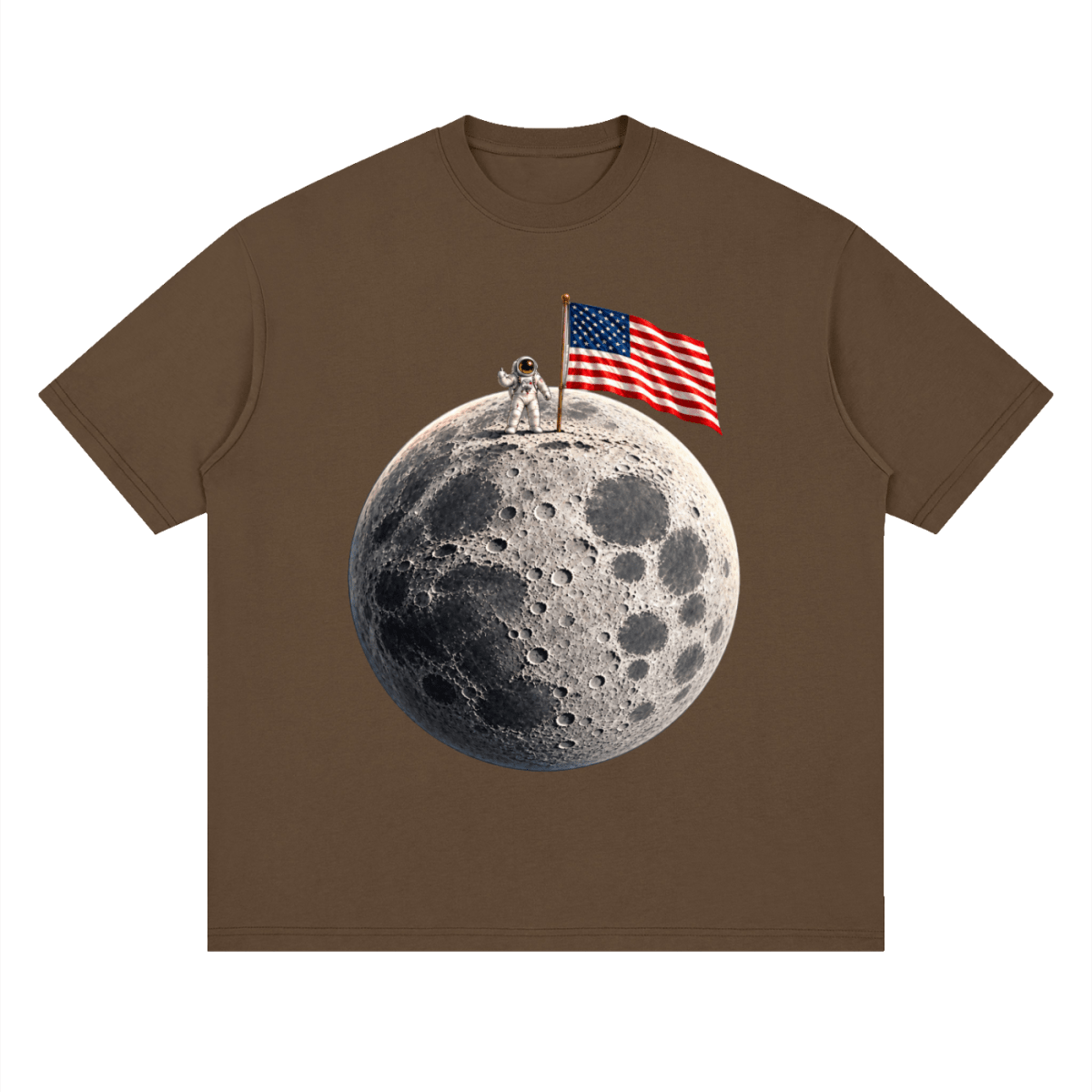 The Moon Is Ours Astronaut and American Flag Essential Streetwear Loose Drop Shoulder T-Shirt - Shirt Habit