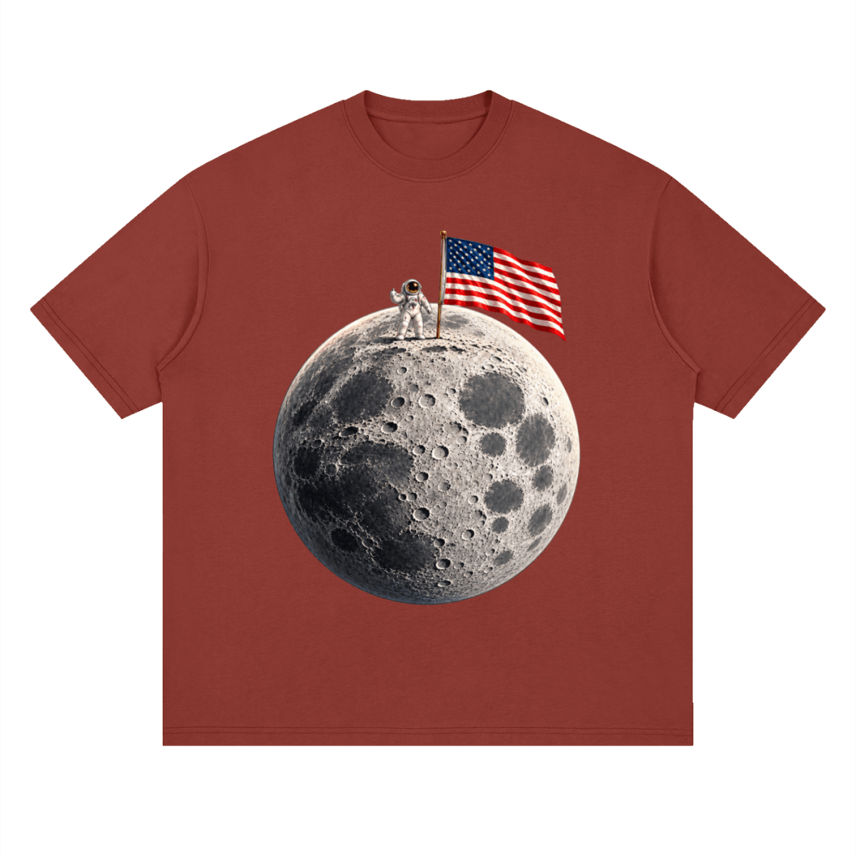 The Moon Is Ours Astronaut and American Flag Essential Streetwear Loose Drop Shoulder T-Shirt - Shirt Habit