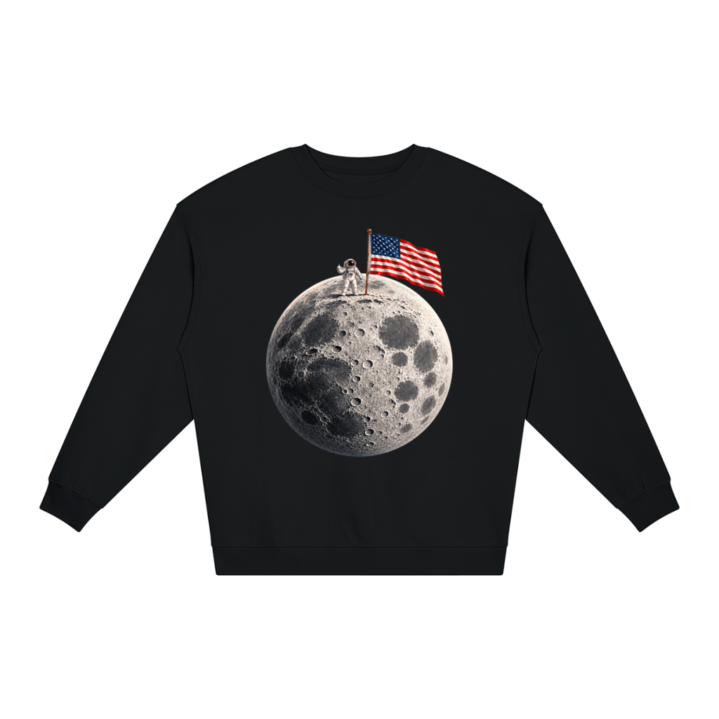 The Moon Is Ours Astronaut and American Flag Loose Crewneck Sweatshirt - Shirt Habit