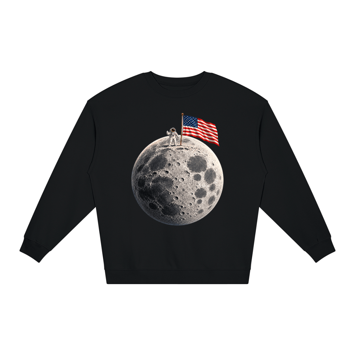 The Moon Is Ours Astronaut and American Flag Loose Crewneck Sweatshirt - Shirt Habit