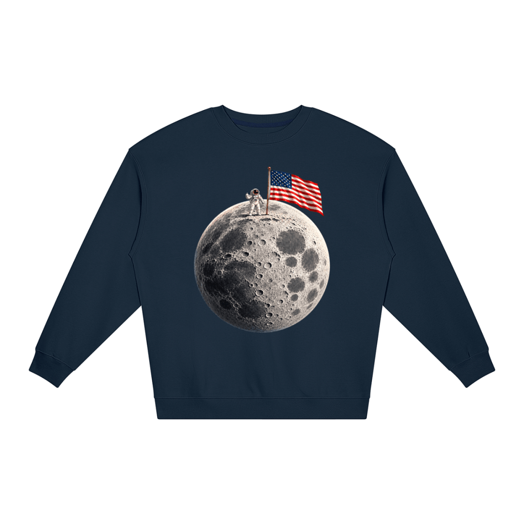 The Moon Is Ours Astronaut and American Flag Loose Crewneck Sweatshirt - Shirt Habit