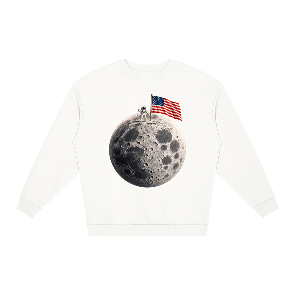 The Moon Is Ours Astronaut and American Flag Loose Crewneck Sweatshirt - Shirt Habit