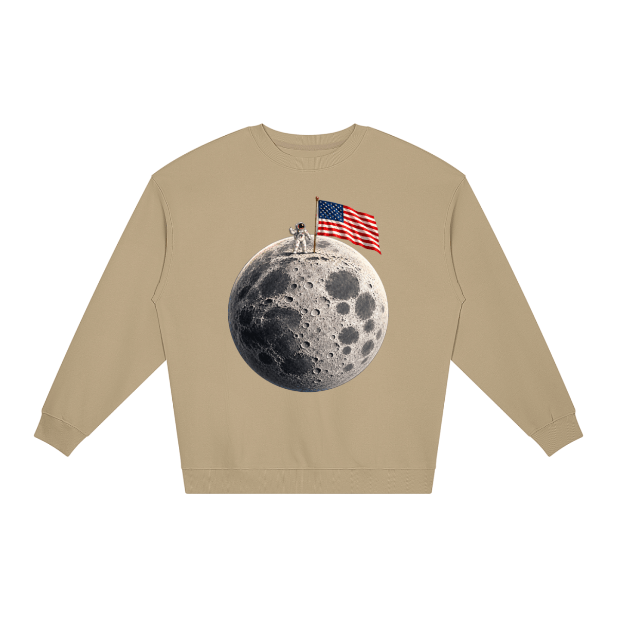 The Moon Is Ours Astronaut and American Flag Loose Crewneck Sweatshirt - Shirt Habit