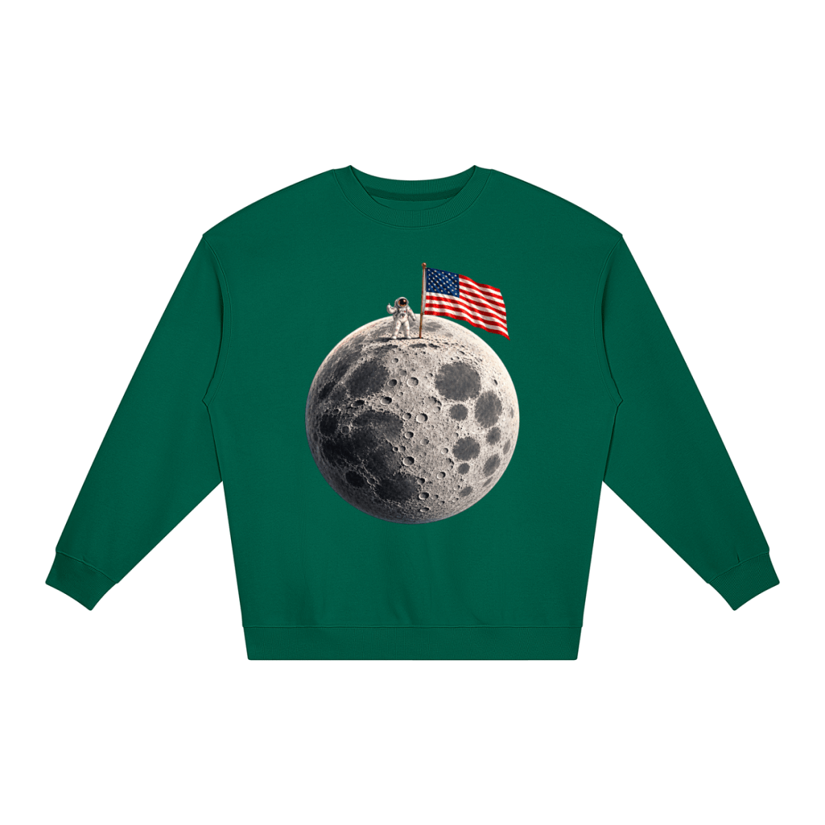 The Moon Is Ours Astronaut and American Flag Loose Crewneck Sweatshirt - Shirt Habit
