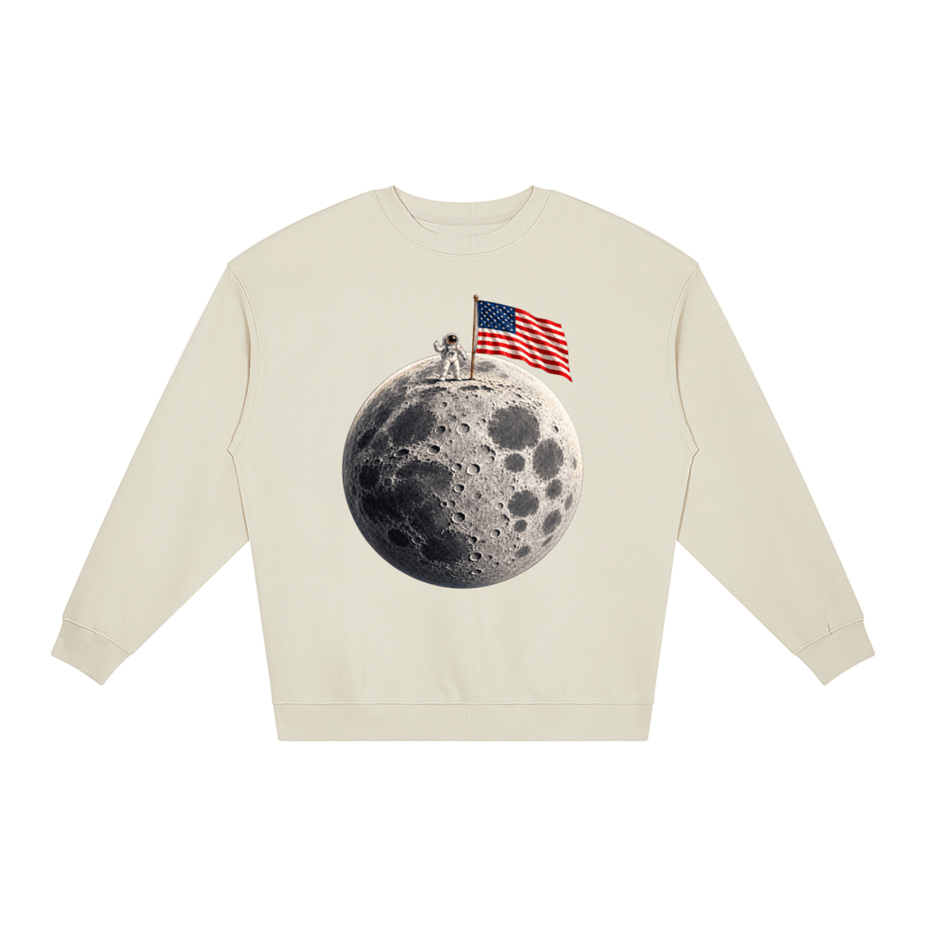 The Moon Is Ours Astronaut and American Flag Loose Crewneck Sweatshirt - Shirt Habit