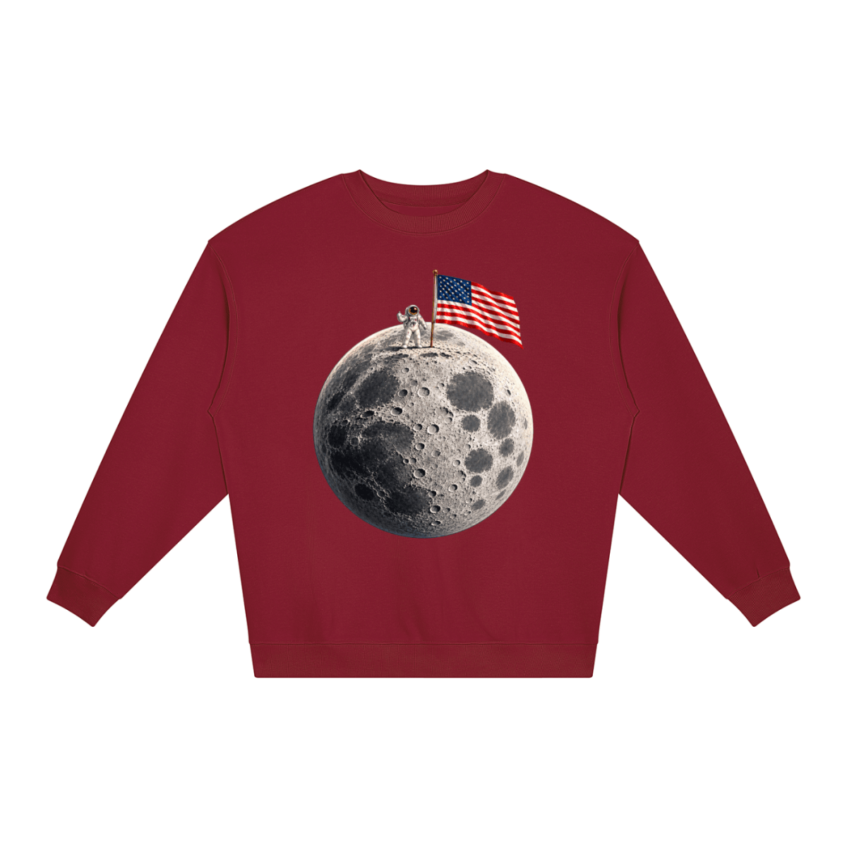 The Moon Is Ours Astronaut and American Flag Loose Crewneck Sweatshirt - Shirt Habit