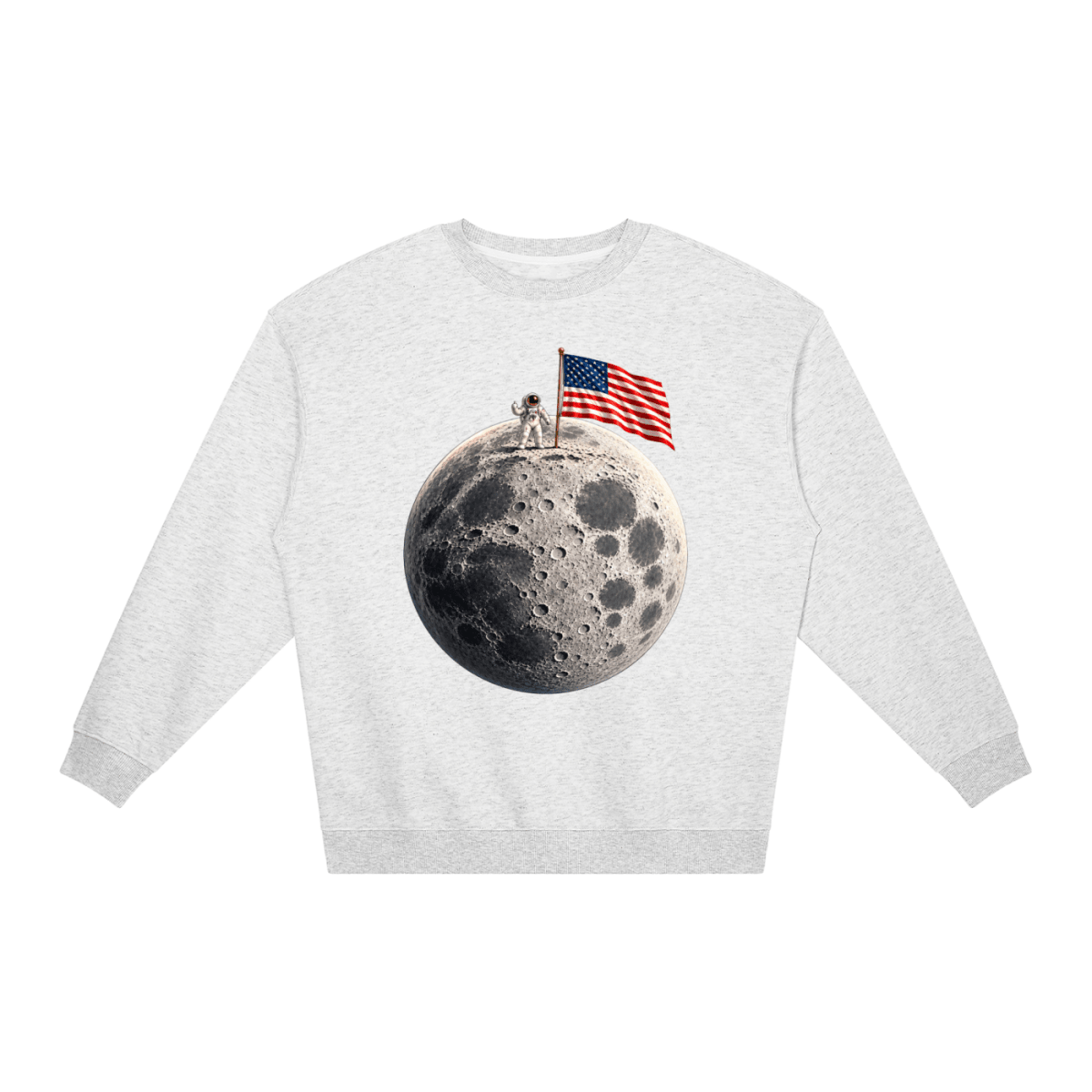 The Moon Is Ours Astronaut and American Flag Loose Crewneck Sweatshirt - Shirt Habit