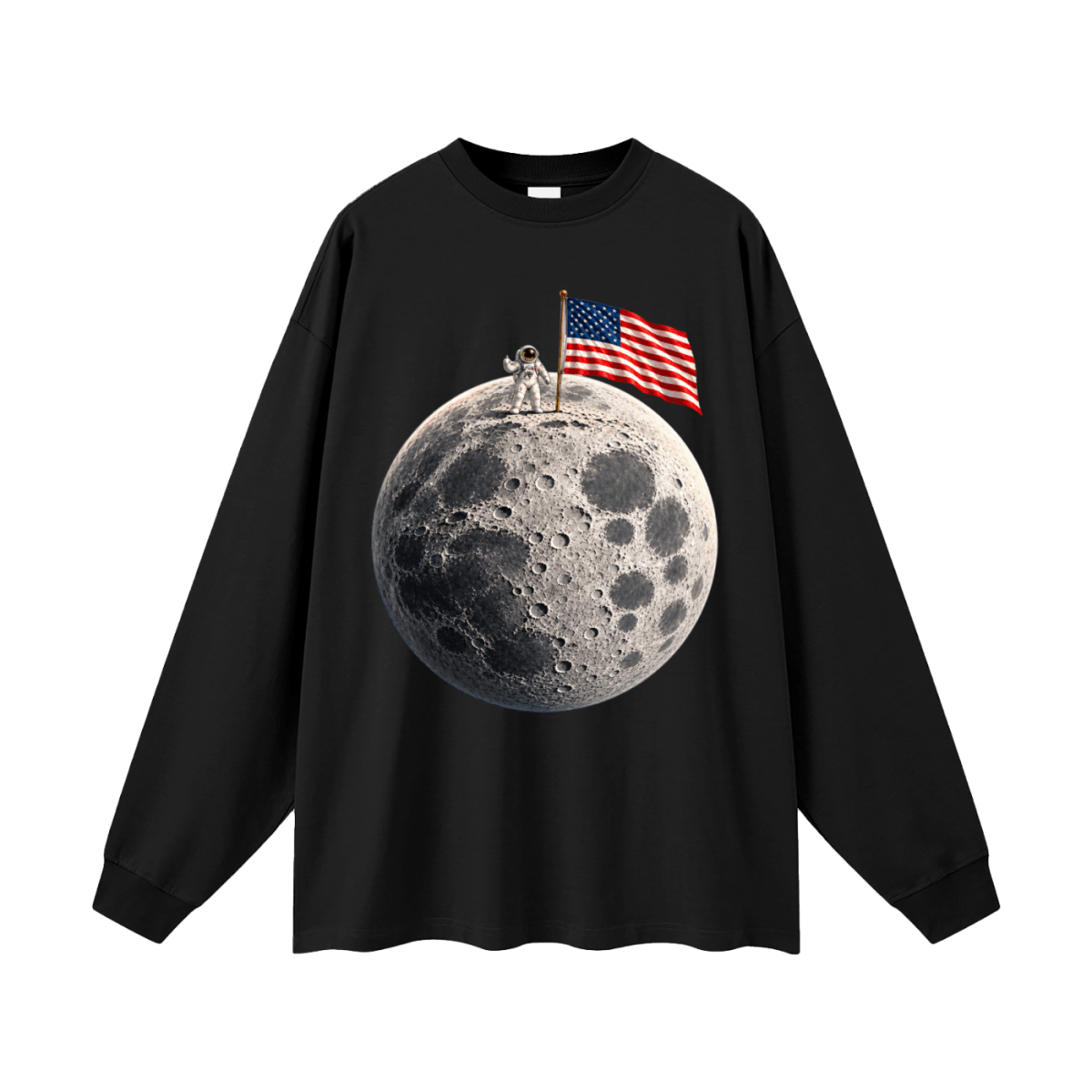 The Moon Is Ours Astronaut and American Flag Oversized Long Sleeve T-Shirt - Shirt Habit