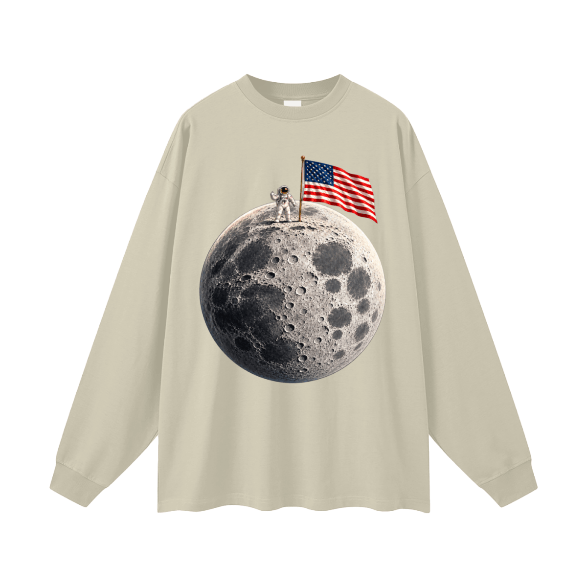 The Moon Is Ours Astronaut and American Flag Oversized Long Sleeve T-Shirt - Shirt Habit