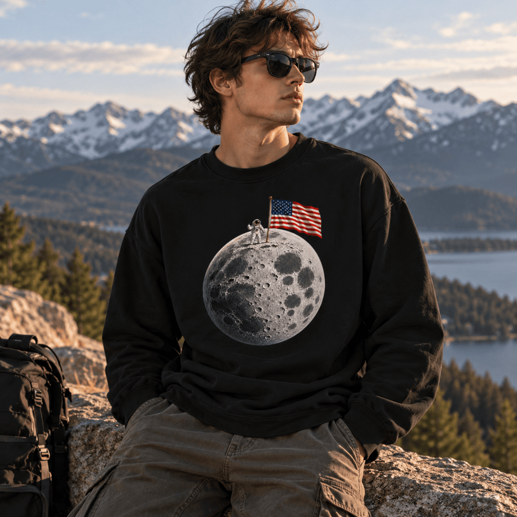 The Moon Is Ours Astronaut and American Flag Oversized Long Sleeve T-Shirt - Shirt Habit