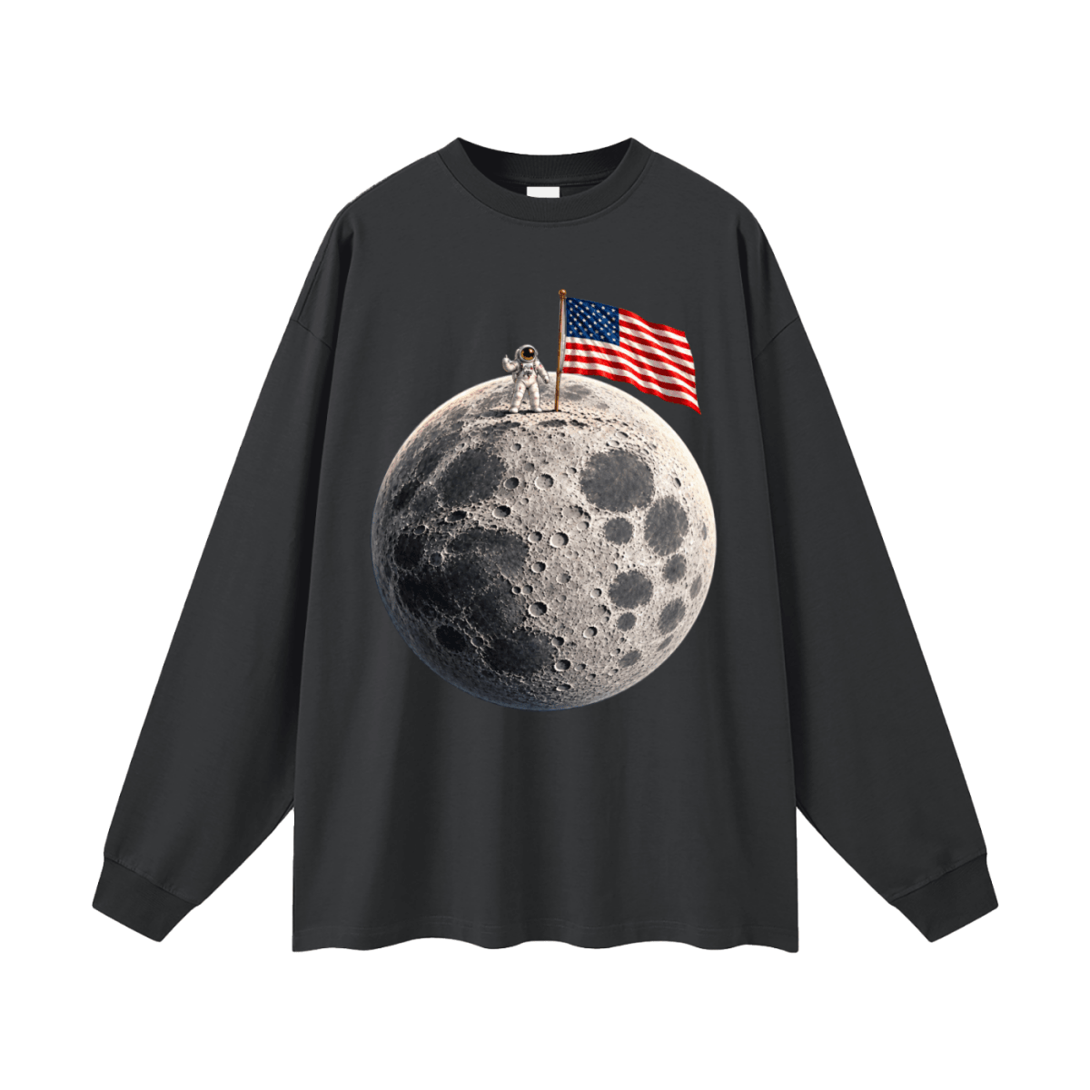 The Moon Is Ours Astronaut and American Flag Oversized Long Sleeve T-Shirt - Shirt Habit