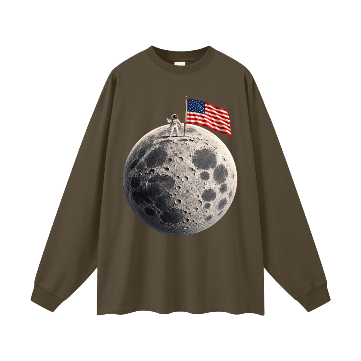 The Moon Is Ours Astronaut and American Flag Oversized Long Sleeve T-Shirt - Shirt Habit