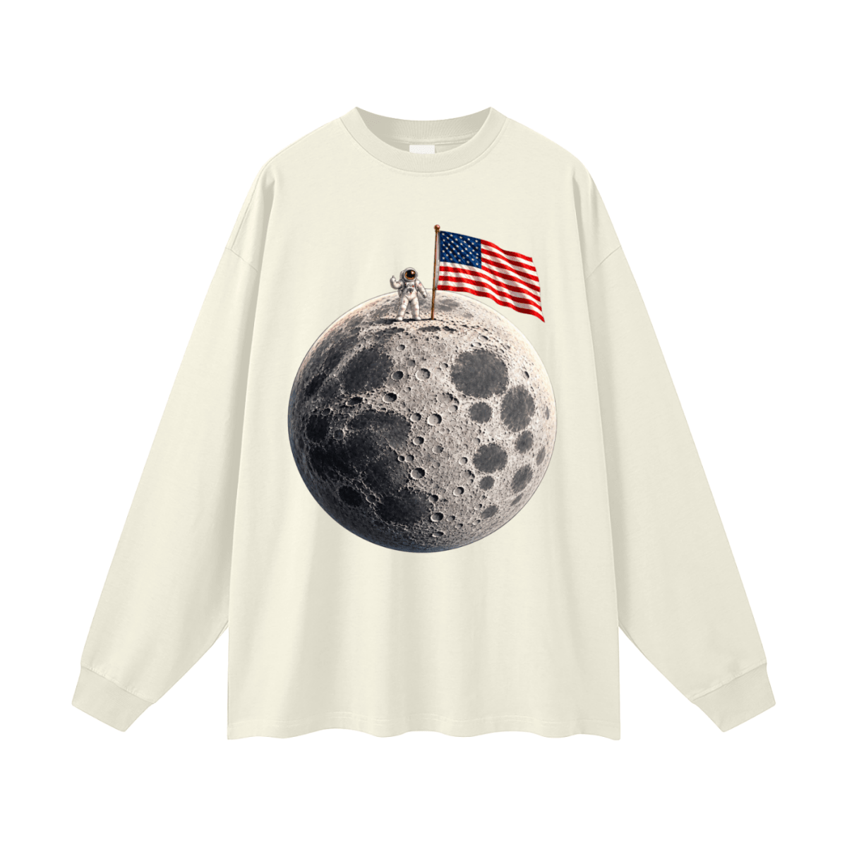 The Moon Is Ours Astronaut and American Flag Oversized Long Sleeve T-Shirt - Shirt Habit