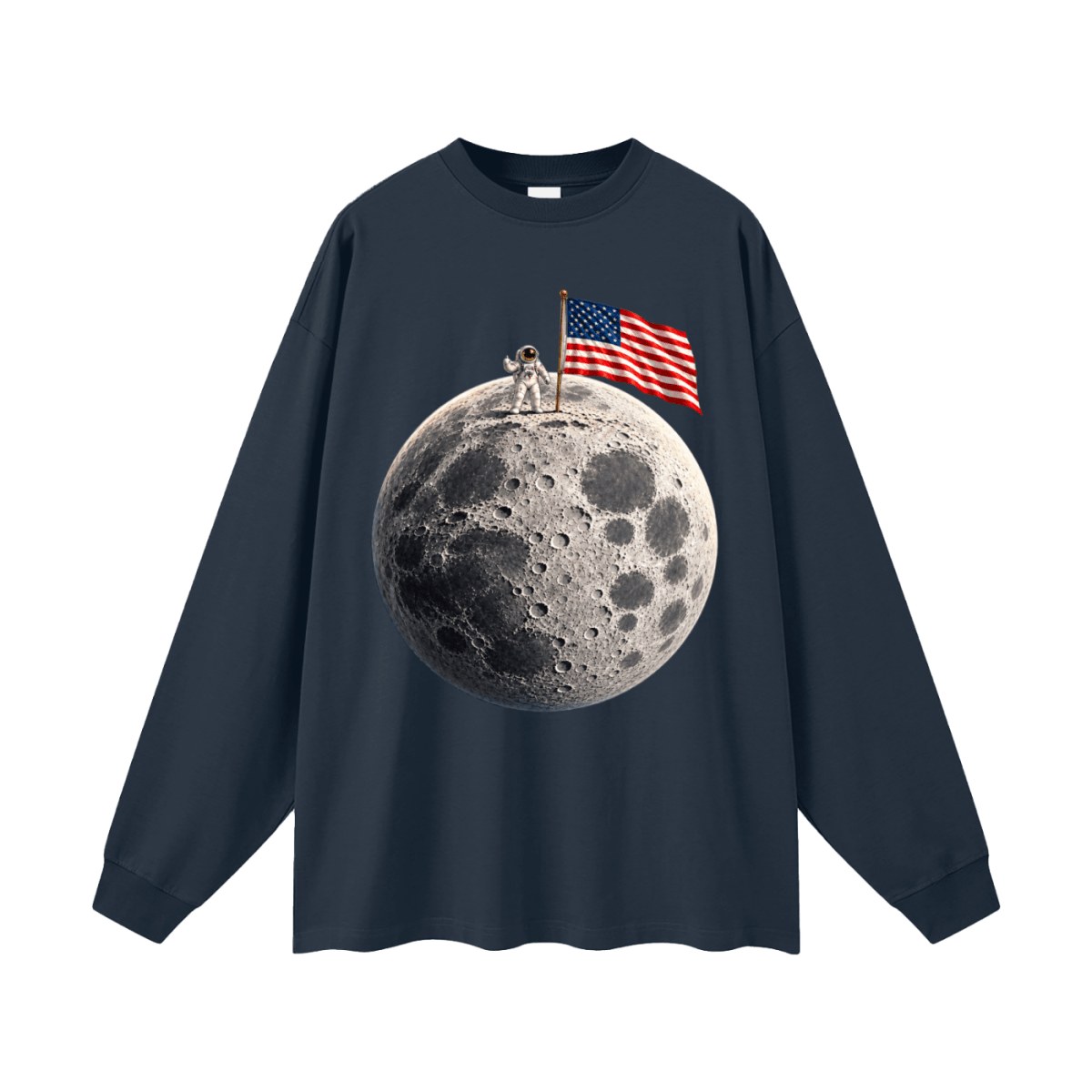 The Moon Is Ours Astronaut and American Flag Oversized Long Sleeve T-Shirt - Shirt Habit