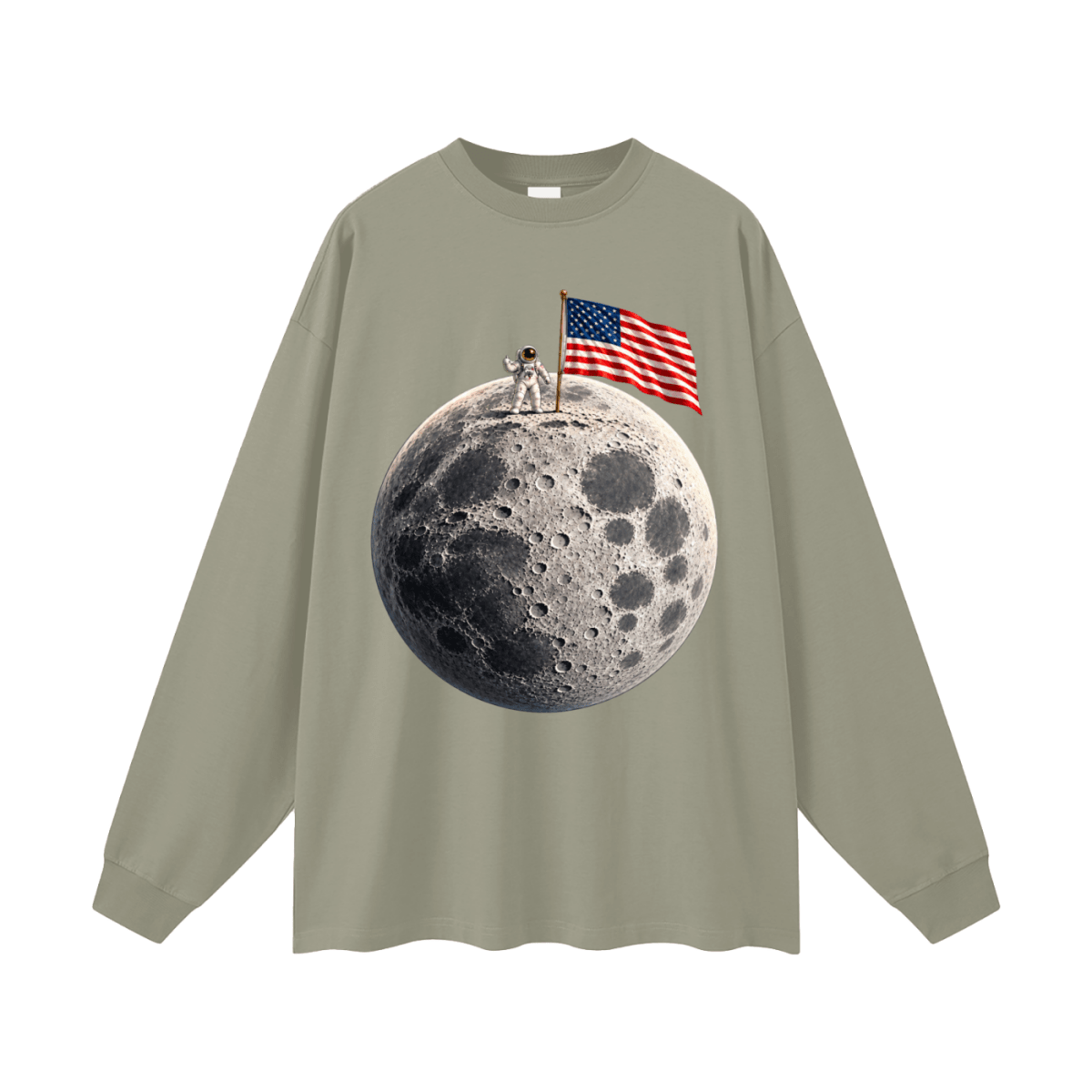 The Moon Is Ours Astronaut and American Flag Oversized Long Sleeve T-Shirt - Shirt Habit