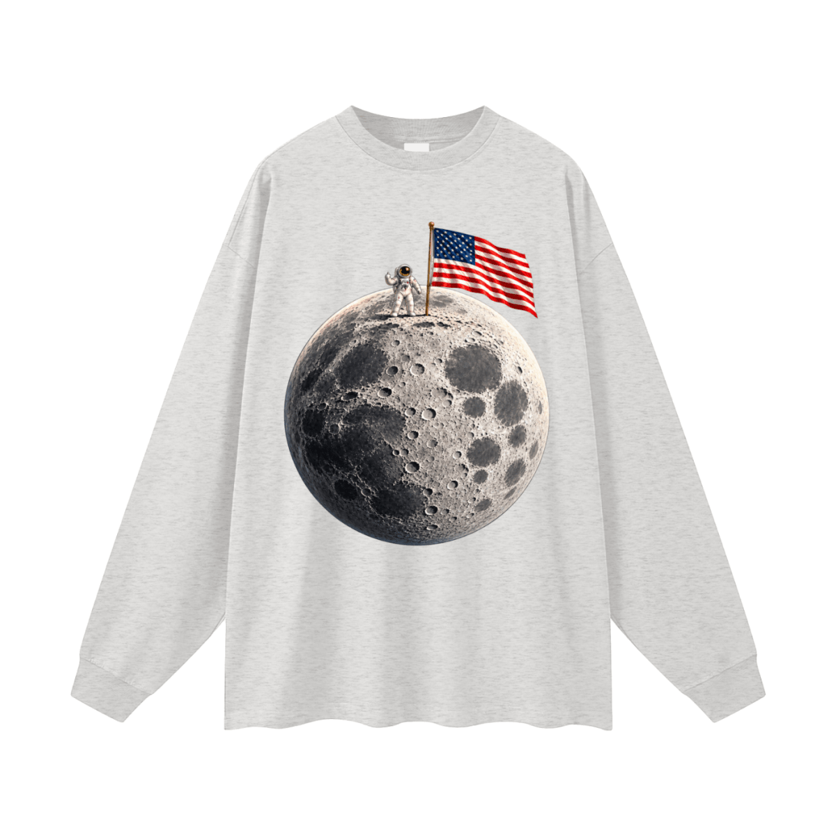 The Moon Is Ours Astronaut and American Flag Oversized Long Sleeve T-Shirt - Shirt Habit