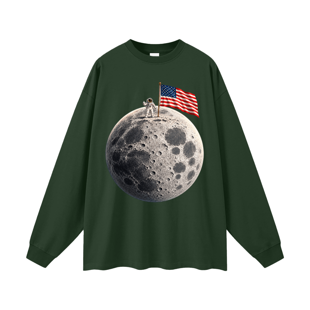 The Moon Is Ours Astronaut and American Flag Oversized Long Sleeve T-Shirt - Shirt Habit