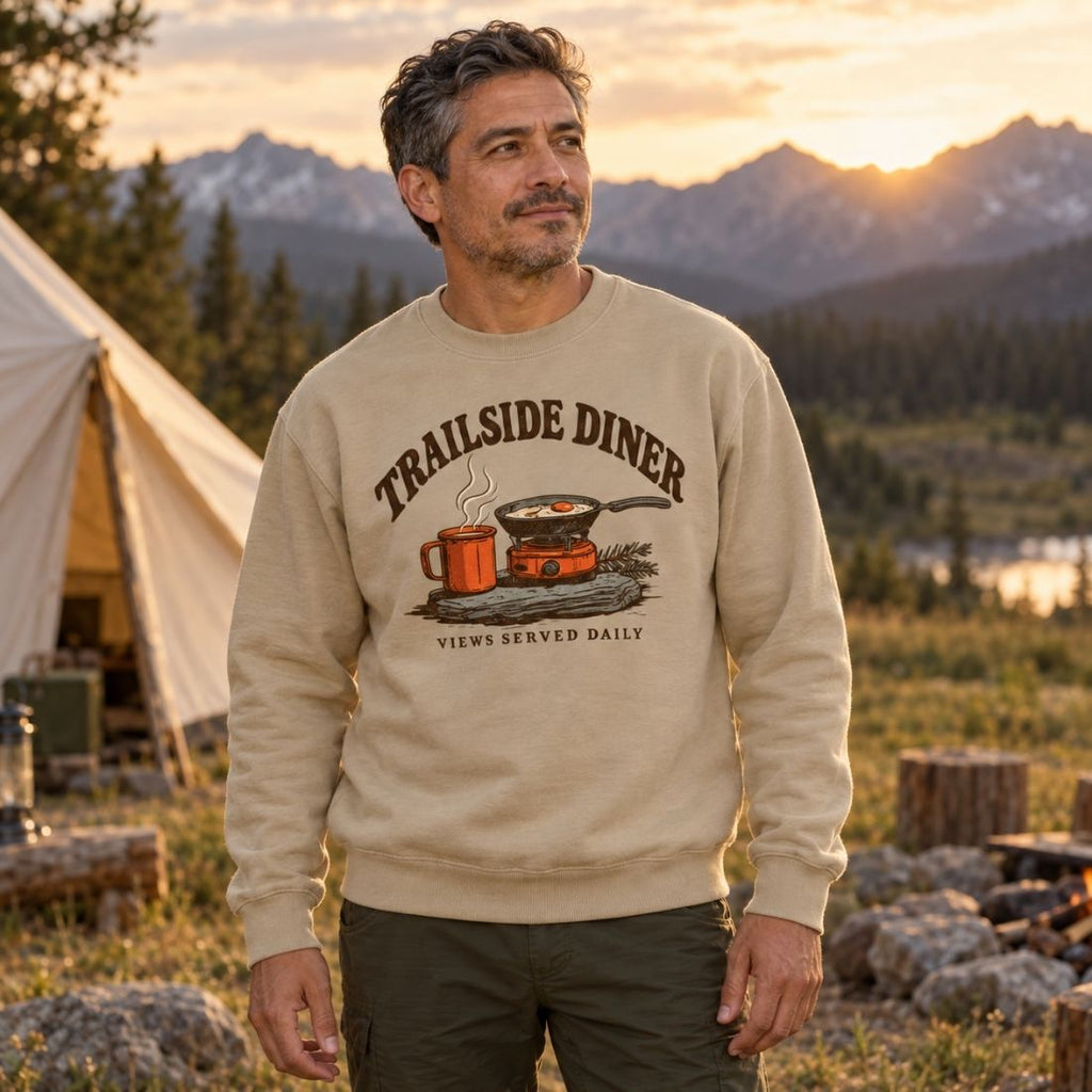 Trailside Diner. Views served daily Loose Crewneck Sweatshirt - Shirt Habit
