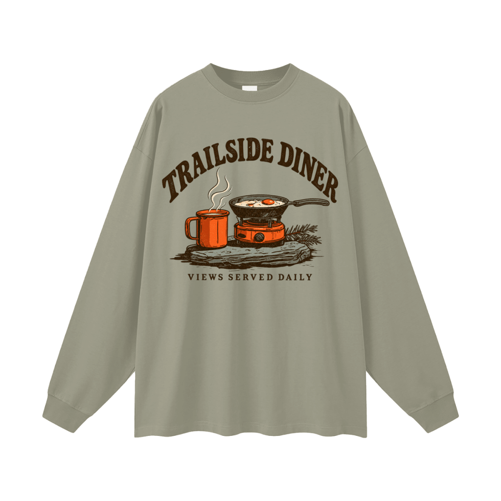 Trailside Diner. Views served daily Oversized Long Sleeve T-Shirt - Shirt Habit