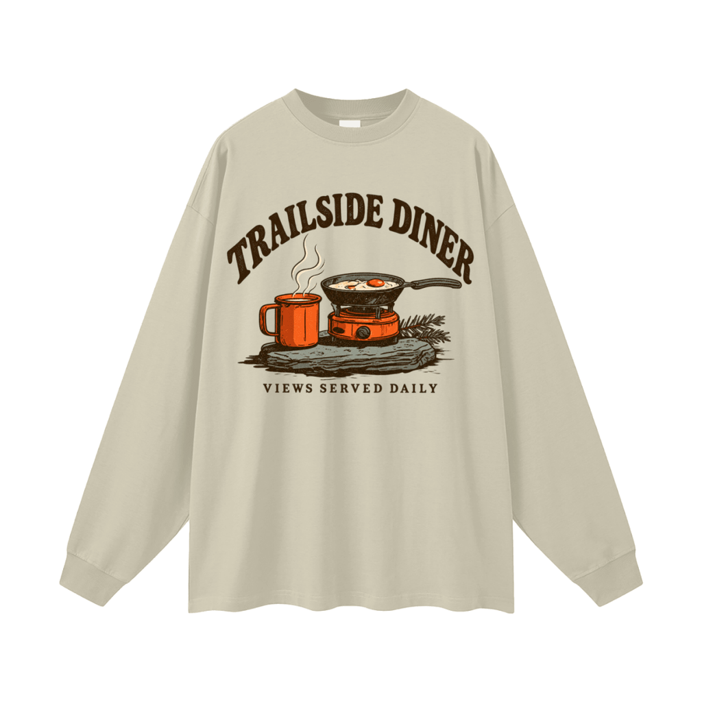 Trailside Diner. Views served daily Oversized Long Sleeve T-Shirt - Shirt Habit