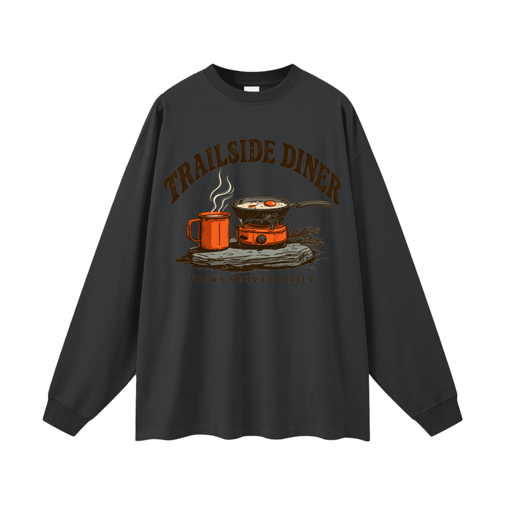 Trailside Diner. Views served daily Oversized Long Sleeve T-Shirt - Shirt Habit