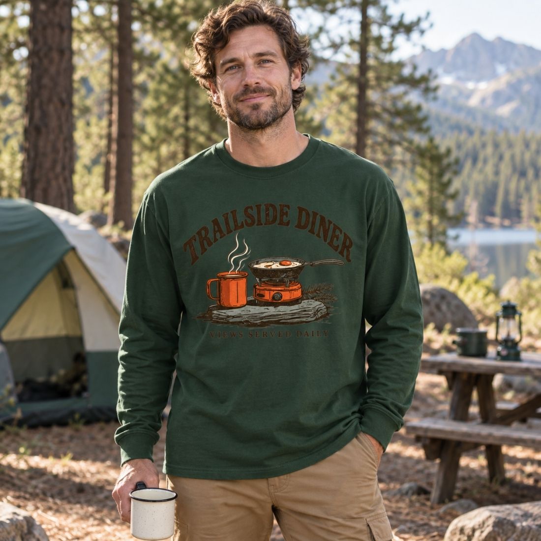 Trailside Diner. Views served daily Oversized Long Sleeve T-Shirt - Shirt Habit