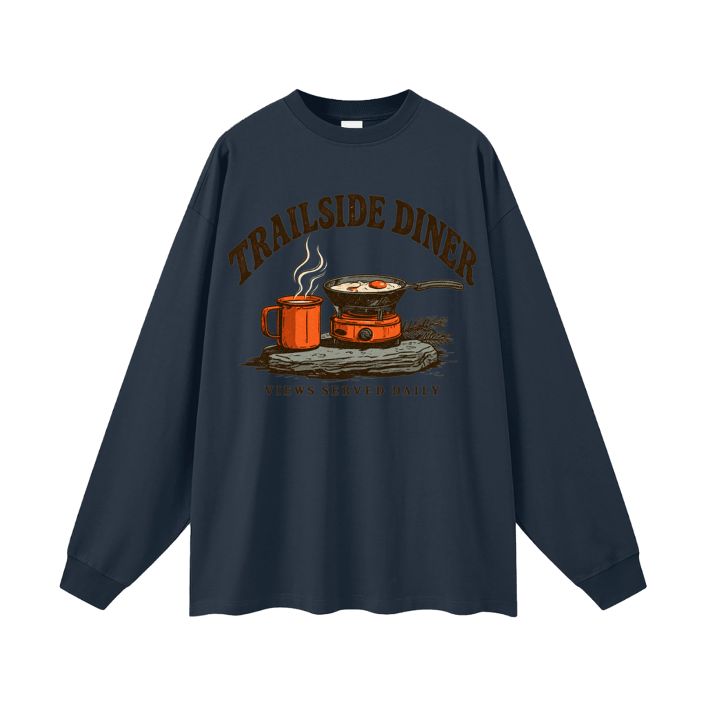 Trailside Diner. Views served daily Oversized Long Sleeve T-Shirt - Shirt Habit