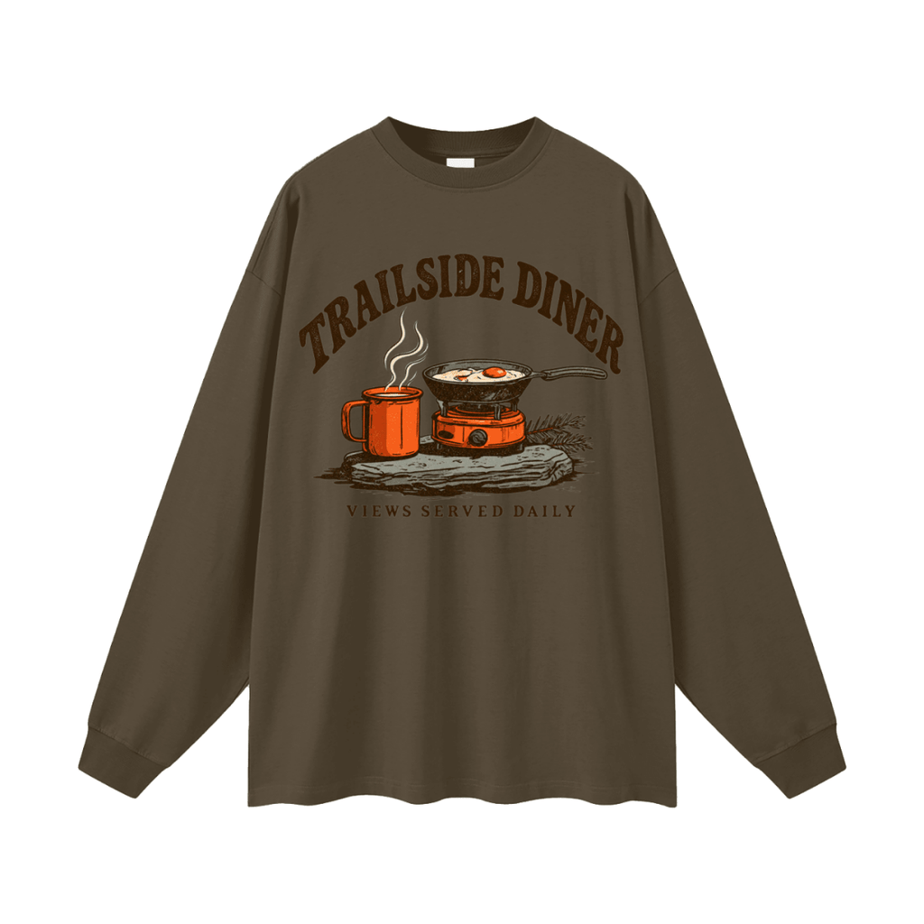 Trailside Diner. Views served daily Oversized Long Sleeve T-Shirt - Shirt Habit