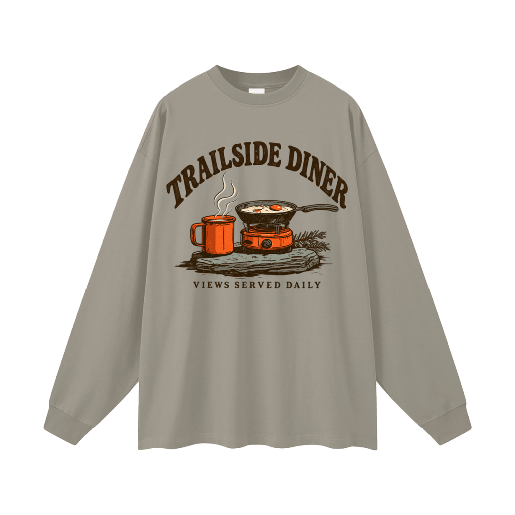 Trailside Diner. Views served daily Oversized Long Sleeve T-Shirt - Shirt Habit